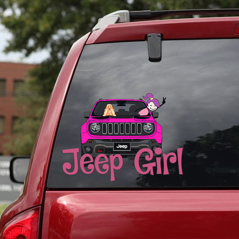 Personalized Jeep Decal Renegade Girl Dogs and Cats CTM 13x13cm Custom - Printyourwear