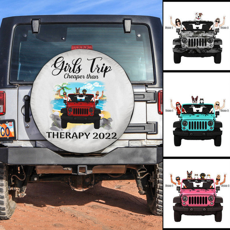 Custom Jeep Tire Cover With Camera Hole, Jeep Girls Trip Therapy Spare Tire Cover CTM Custom - Printyourwear