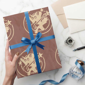90s Y2K Scary Cat Wrapping Paper Roll Scared Under Starry Tail Cat Playing Guitar TS10 Mocha Print Your Wear