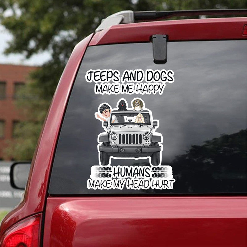 Personalized Jeep Decals and Dogs Make Me Happy Humans Make My Head Hurt CTM 13x13cm Custom - Printyourwear