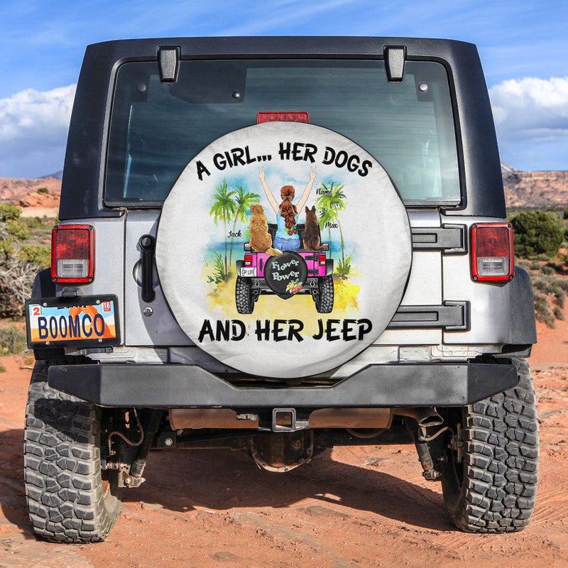 A Girl Her Dogs And Her Personalized Tire Covers, Gift For Jeep Girl CTM Custom - Printyourwear