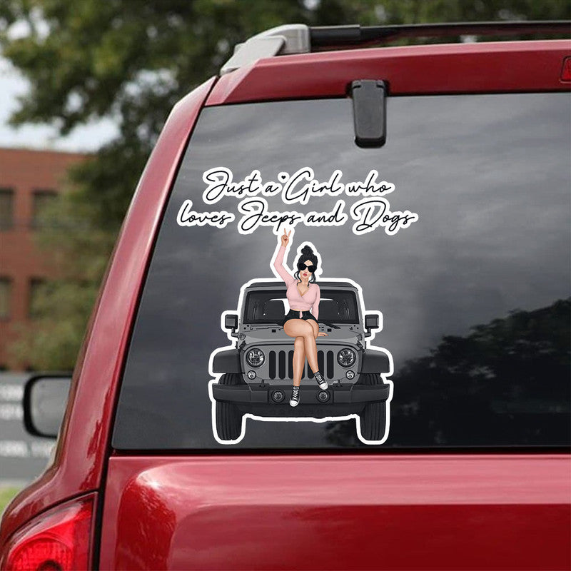 Personalized Jeep Decal Just A Girl Who Loves Her Jeep and Her Dogs CTM 13x13cm Custom - Printyourwear