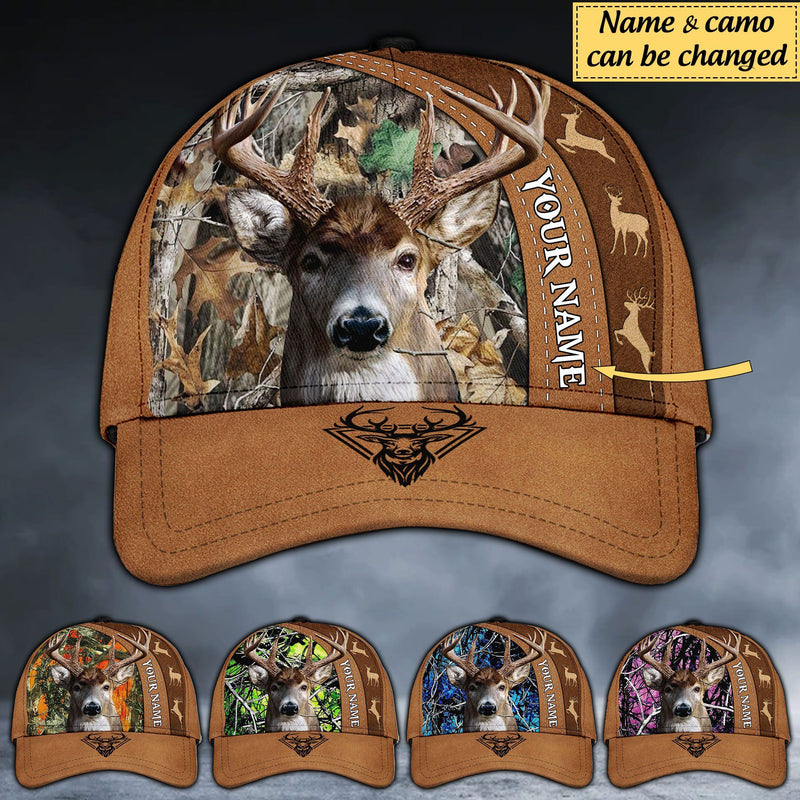 Personalized Deer Hunting Classic Cap Leather Parttern and Camo CTM Classic Cap Universal Fit Custom - Printyourwear
