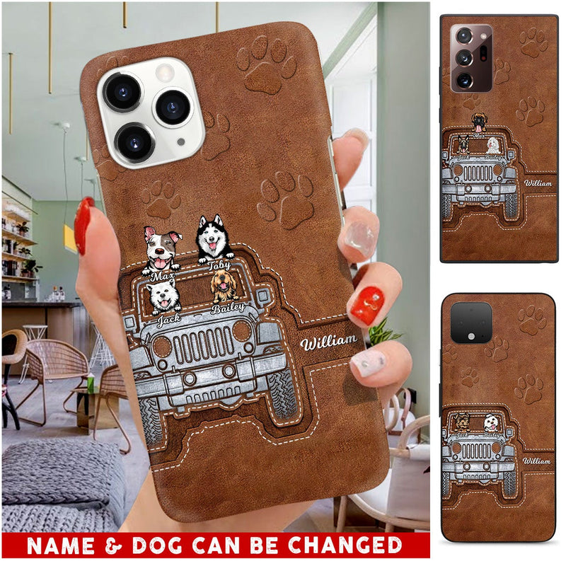 Personalized Jeep Dogs Leather Pattern Phone Case Gift For Dog Lovers CTM One Size Custom - Printyourwear