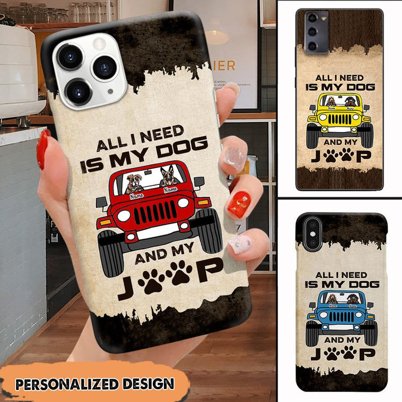 Personalized Jeep Phone Case Dog Breeds All I Need Is My Dog and My Jeep Gift For Dog Mom, Dog Dad CTM One Size Custom - Printyourwear