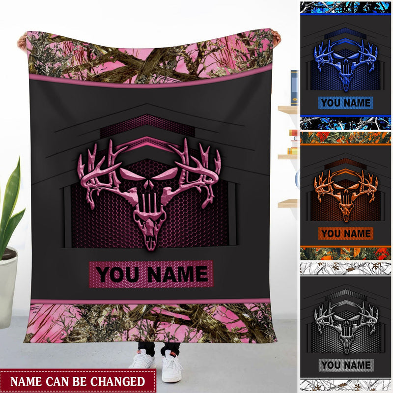 Personalized Deer Hunting Blanket Camo Punisher Skull CTM Custom - Printyourwear
