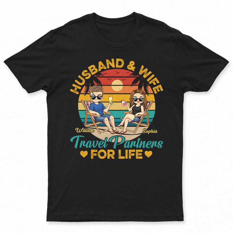 Personalized Family Gift Husband and Wife Travel Partners For Life Beach Traveling Couple T Shirt CTM Custom - Printyourwear
