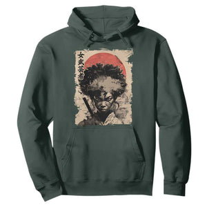 African American Female Samurai Warrior Hoodie Japanese Art Black Onna Bugeisha TS11 Dark Forest Green Print Your Wear