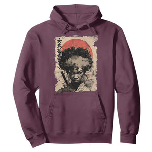 African American Female Samurai Warrior Hoodie Japanese Art Black Onna Bugeisha TS11 Maroon Print Your Wear