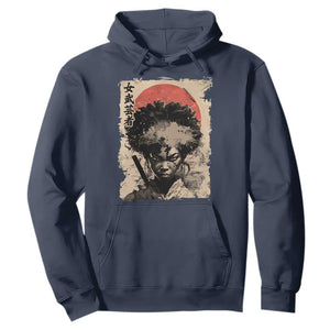 African American Female Samurai Warrior Hoodie Japanese Art Black Onna Bugeisha TS11 Navy Print Your Wear