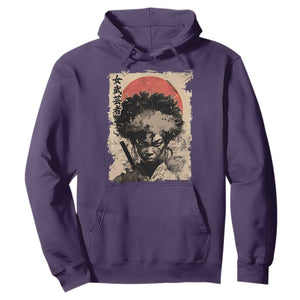 African American Female Samurai Warrior Hoodie Japanese Art Black Onna Bugeisha TS11 Purple Print Your Wear