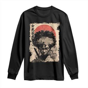 African American Female Samurai Warrior Long Sleeve Shirt Japanese Art Black Onna Bugeisha TS11 Black Print Your Wear