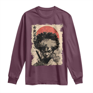 African American Female Samurai Warrior Long Sleeve Shirt Japanese Art Black Onna Bugeisha TS11 Maroon Print Your Wear