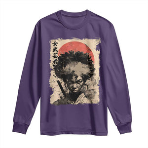 African American Female Samurai Warrior Long Sleeve Shirt Japanese Art Black Onna Bugeisha TS11 Purple Print Your Wear