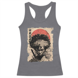 African American Female Samurai Warrior Racerback Tank Top Japanese Art Black Onna Bugeisha TS11 Charcoal Print Your Wear