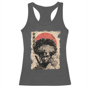 African American Female Samurai Warrior Racerback Tank Top Japanese Art Black Onna Bugeisha TS11 Dark Heather Print Your Wear