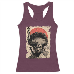 African American Female Samurai Warrior Racerback Tank Top Japanese Art Black Onna Bugeisha TS11 Maroon Print Your Wear