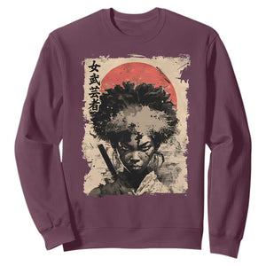 African American Female Samurai Warrior Sweatshirt Japanese Art Black Onna Bugeisha TS11 Maroon Print Your Wear