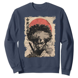 African American Female Samurai Warrior Sweatshirt Japanese Art Black Onna Bugeisha TS11 Navy Print Your Wear