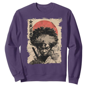 African American Female Samurai Warrior Sweatshirt Japanese Art Black Onna Bugeisha TS11 Purple Print Your Wear