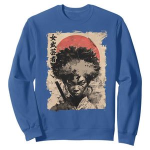 African American Female Samurai Warrior Sweatshirt Japanese Art Black Onna Bugeisha TS11 Royal Blue Print Your Wear