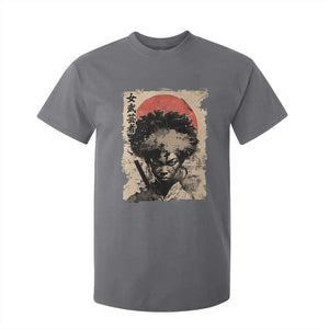 African American Female Samurai Warrior T Shirt For Kid Japanese Art Black Onna Bugeisha TS11 Charcoal Print Your Wear