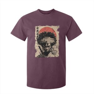 African American Female Samurai Warrior T Shirt For Kid Japanese Art Black Onna Bugeisha TS11 Maroon Print Your Wear