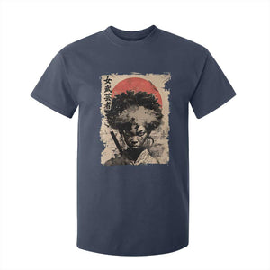 African American Female Samurai Warrior T Shirt For Kid Japanese Art Black Onna Bugeisha TS11 Navy Print Your Wear