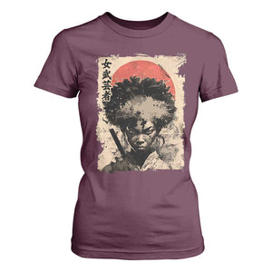 African American Female Samurai Warrior T Shirt For Women Japanese Art Black Onna Bugeisha TS11 Maroon Print Your Wear