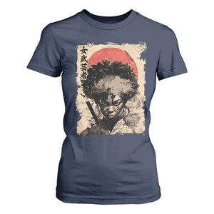 African American Female Samurai Warrior T Shirt For Women Japanese Art Black Onna Bugeisha TS11 Navy Print Your Wear