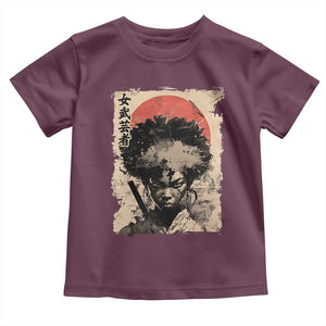 African American Female Samurai Warrior Toddler T Shirt Japanese Art Black Onna Bugeisha TS11 Maroon Print Your Wear