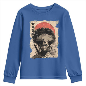 African American Female Samurai Warrior Youth Sweatshirt Japanese Art Black Onna Bugeisha TS11 Royal Blue Print Your Wear