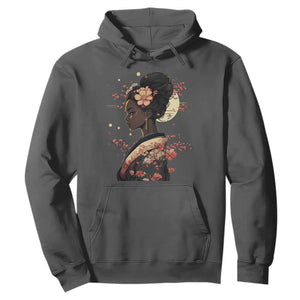 African American Geisha Kimono Blasian Japanese Sakura Hoodie TS11 Dark Heather Print Your Wear