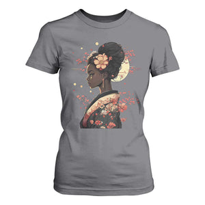 African American Geisha Kimono Blasian Japanese Sakura T Shirt For Women TS11 Charcoal Print Your Wear
