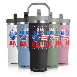 All American Bruh Patriotic 4th Of July Flip Straw Tumbler USA Flag Sunglasses Teens Kids TS10 Print Your Wear