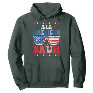 All American Bruh Patriotic 4th Of July Hoodie USA Flag Sunglasses Teens Kids TS10 Dark Forest Green Print Your Wear