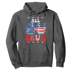 All American Bruh Patriotic 4th Of July Hoodie USA Flag Sunglasses Teens Kids TS10 Dark Heather Print Your Wear