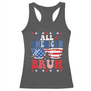 All American Bruh Patriotic 4th Of July Racerback Tank Top USA Flag Sunglasses Teens Kids TS10 Dark Heather Print Your Wear