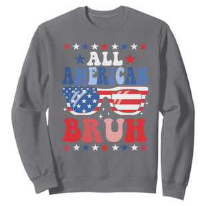 All American Bruh Patriotic 4th Of July Sweatshirt USA Flag Sunglasses Teens Kids TS10 Charcoal Print Your Wear