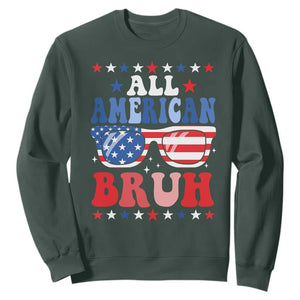 All American Bruh Patriotic 4th Of July Sweatshirt USA Flag Sunglasses Teens Kids TS10 Dark Forest Green Print Your Wear