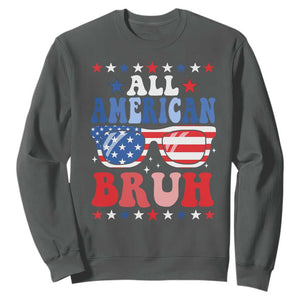 All American Bruh Patriotic 4th Of July Sweatshirt USA Flag Sunglasses Teens Kids TS10 Dark Heather Print Your Wear