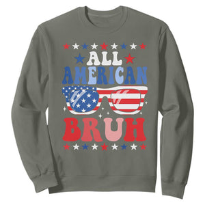 All American Bruh Patriotic 4th Of July Sweatshirt USA Flag Sunglasses Teens Kids TS10 Military Green Print Your Wear