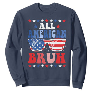 All American Bruh Patriotic 4th Of July Sweatshirt USA Flag Sunglasses Teens Kids TS10 Navy Print Your Wear