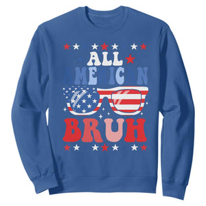All American Bruh Patriotic 4th Of July Sweatshirt USA Flag Sunglasses Teens Kids TS10 Royal Blue Print Your Wear
