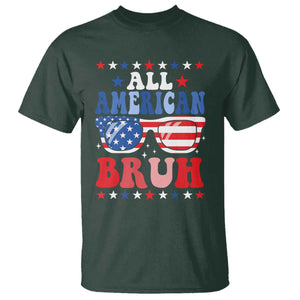 All American Bruh Patriotic 4th Of July T Shirt USA Flag Sunglasses Teens Kids TS10 Dark Forest Green Print Your Wear