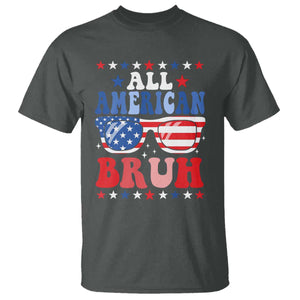 All American Bruh Patriotic 4th Of July T Shirt USA Flag Sunglasses Teens Kids TS10 Dark Heather Print Your Wear