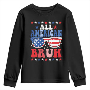All American Bruh Patriotic 4th Of July Youth Sweatshirt USA Flag Sunglasses Teens Kids TS10 Black Print Your Wear