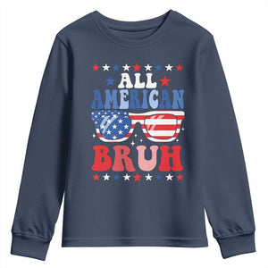 All American Bruh Patriotic 4th Of July Youth Sweatshirt USA Flag Sunglasses Teens Kids TS10 Navy Print Your Wear