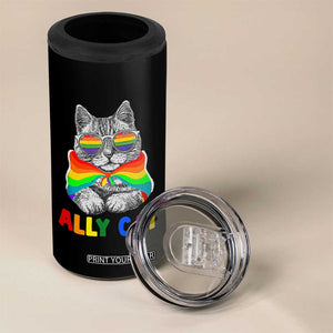 Ally Cat with Pride Cape 4 in 1 Can Cooler Tumbler Rainbow LGBTQ+ Support TS02 Print Your Wear