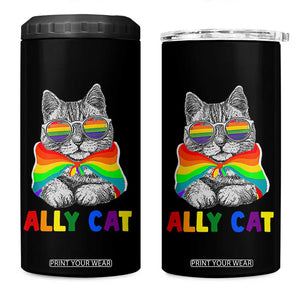 Ally Cat with Pride Cape 4 in 1 Can Cooler Tumbler Rainbow LGBTQ+ Support TS02 One Size: 16 oz Black Print Your Wear